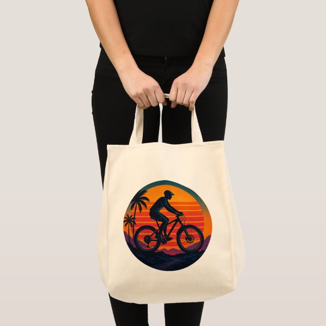 Bolsa Tote Sunset Mountain Biker Arte Retroativa (Frente (produto))