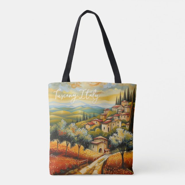 Bolsa Tote Sunset on Tuscany Valley Painting Italy Viagem (Verso)