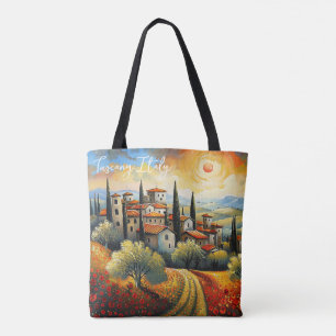 Bolsa Tote Sunset on Vineyard Tuscany Painting Italy Viagem