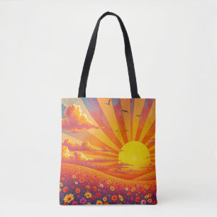 Bolsa Tote Sunset Radiante Sobre Paisagem Whimical