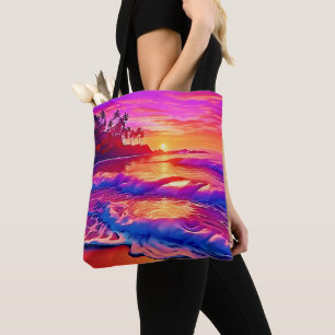 Bolsa Tote Sunset tropical: Arte com brilho na praia