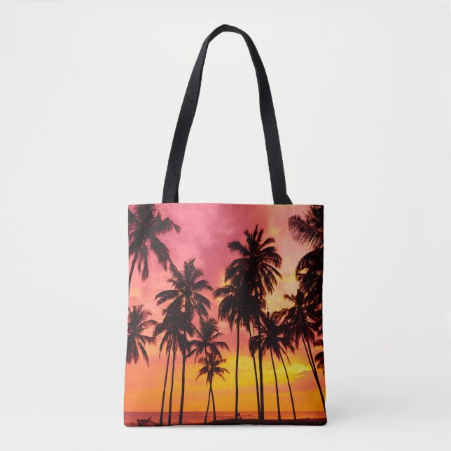 Bolsa Tote Sunset Tropical: Serenidade Silhueta Palma. (Frente)