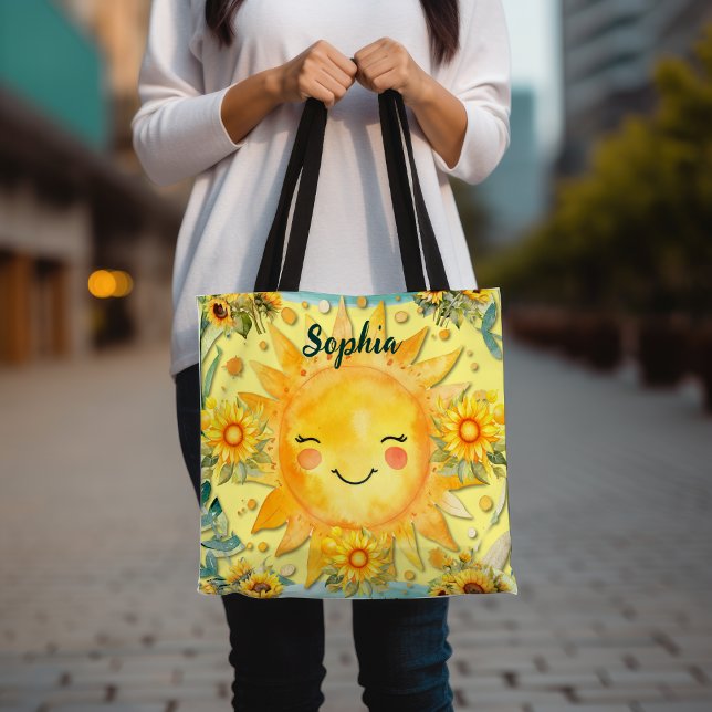 Bolsa Tote Sunshine e Sunflower Mulheres com Nome (Criador carregado)