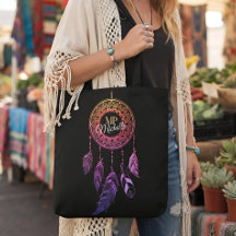 Suntuoso Dreamcatcher Rosa e Roxo Boho com Nome Pe