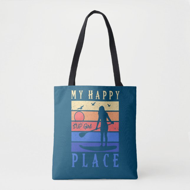 Bolsa Tote SUP Girl My Happy Place Water Stand Paddle Conselh (Frente)