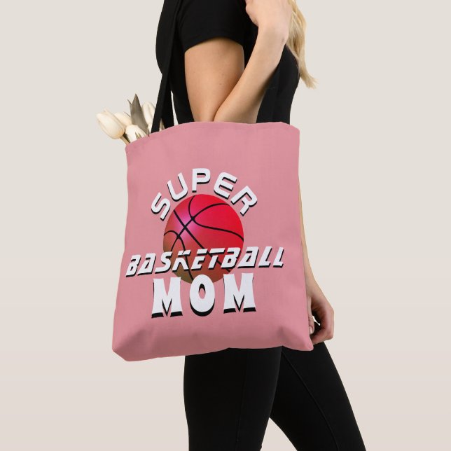 Bolsa Tote Super Bola de Basquete Mãe Esportiva Mãe Rosa (Close Up)