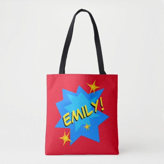 Bolsa Tote Super-herói de nome personalizado (Frente)