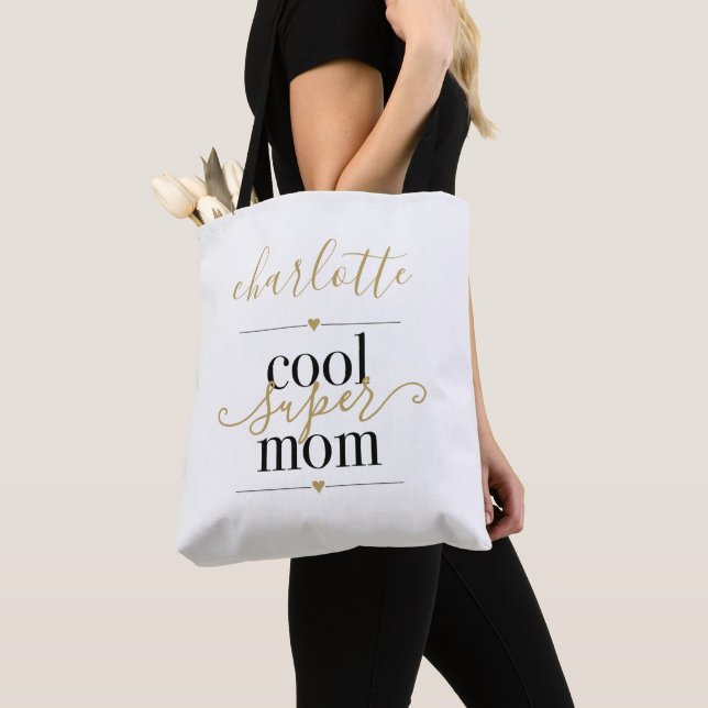 Bolsa Tote Super Mãe Legal Personalizada Preta E Dourada (Close Up)