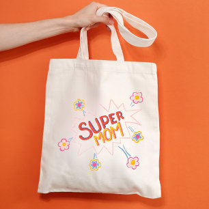 Bolsa Tote Super Mom Flower Comic Bubble Mother`s Day