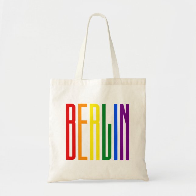 Bolsa Tote Suporte LGBTQ LGBT para texto do arco-íris em Berl (Frente)