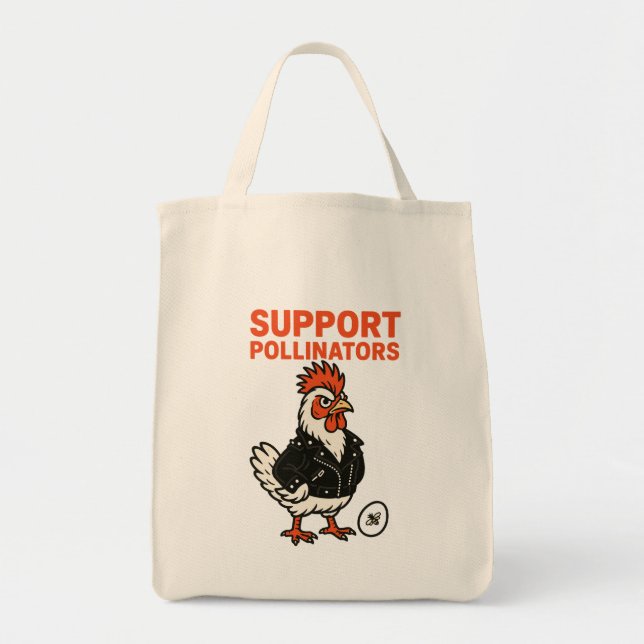 Bolsa Tote Support Polinators Cool Rooster in Leather Jacket  (Frente)
