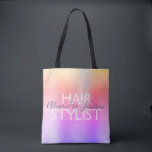 Bolsa Tote Suprimentos de Lista de Cabelos de Folha Púrpura,<br><div class="desc">Dourado, cor-de-rosa e púrpura Pastel Rainbow Foil Hair Stylist O saco de beleza é fornecido para tesouras, xampu ou outros dispositivos de salão. O nome do contato profissional e a profissão podem ser alterados para serem usados em qualquer tipo de negócio. Entre em contato com o designer para obter itens...</div>