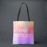 Bolsa Tote Suprimentos de Lista de Cabelos de Folha Púrpura,<br><div class="desc">Dourado, cor-de-rosa e púrpura Pastel Rainbow Foil Hair Stylist O saco de beleza é fornecido para tesouras, xampu ou outros dispositivos de salão. O nome do contato profissional e a profissão podem ser alterados para serem usados em qualquer tipo de negócio. Entre em contato com o designer para obter itens...</div>