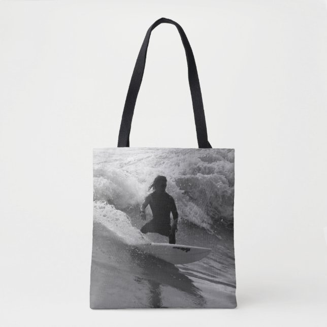 Bolsa Tote Surfar Na Escala De Cinza Das Ondas (Frente)