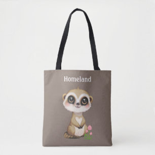 Bolsa Tote Suricata e Flores em Bege Personalizado