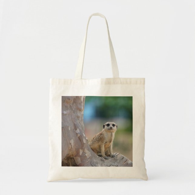 Bolsa Tote Suricata Fofa Sentada na Árvore (Frente)