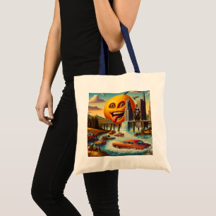 Bolsa Tote "Surreal Cityscape com Sol Antropomórfico"