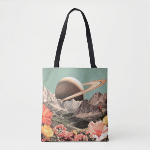 Bolsa Tote Surreal Saturno Sobre Vale De Montanha