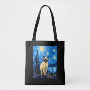 Bolsa Tote Surreal Starry Night Siamese Cat