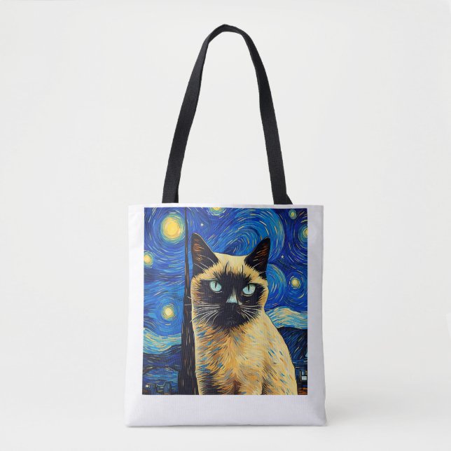 Bolsa Tote Surreal Starry Night Siamese Cat_1 (Frente)