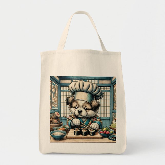 Bolsa Tote Sushi Chef Puppy Adorável (Frente)