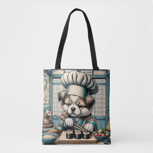 Bolsa Tote Sushi Chef Puppy Adorável (Frente)