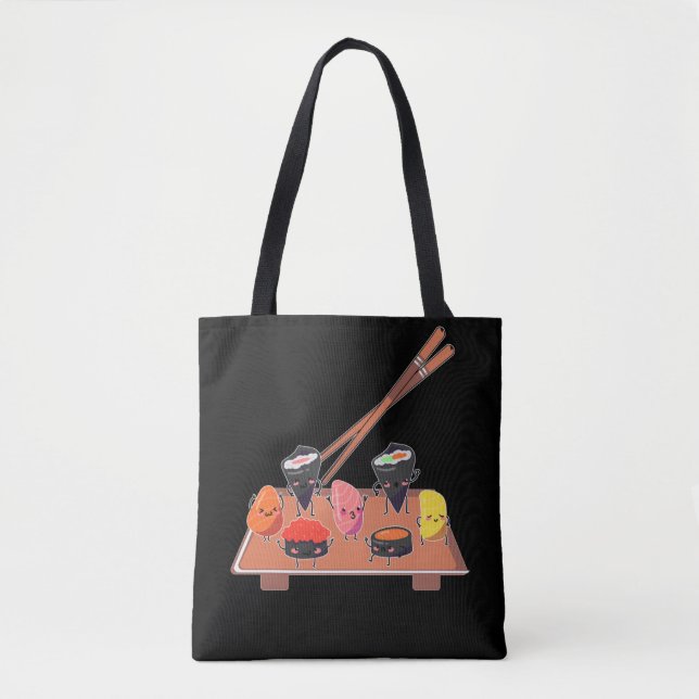 Bolsa Tote Sushi de dança feliz, Comida japonesa e bonita (Frente)