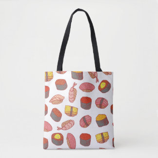 Bolsa Tote Sushi e rola um padrão perfeito. Cartoon de porta 