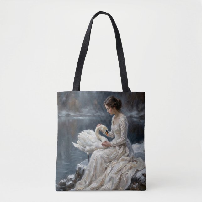 Bolsa Tote Swan Maiden Winter Lake Romance Fantasy Art (Frente)