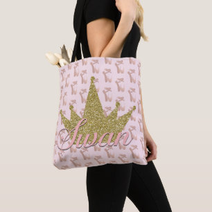 Bolsa Tote Swan Princess Dourada Glitter Crown Glam