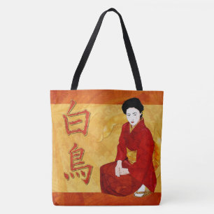 Bolsa Tote SwanGeisha Japonês Folk Art