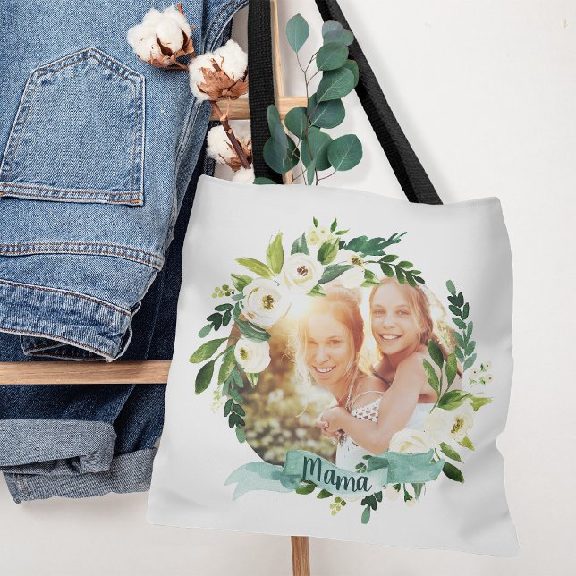Bolsa Tote Sweet Greenery Wreath Mama Foto (Criador carregado)