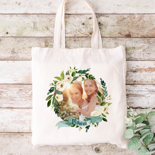 Bolsa Tote Sweet Greenery Wreath Mama Foto (Criador carregado)