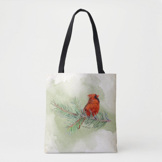Bolsa Tote Sweet Red Cardinal Rustic Watercolor (Frente)