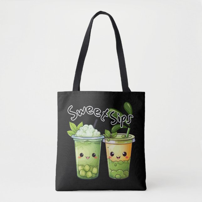 Bolsa Tote Sweet Sips Kawaii Duo de Chá com Bolhas (Frente)