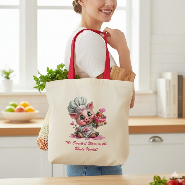Bolsa Tote Sweetest Mom Pig Chef Tote Bag (Criador carregado)