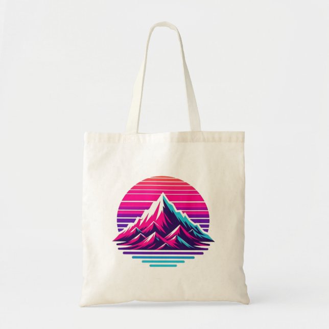 Bolsa Tote Synthwave Mountain Tote Bag – Retro Sunset Vibes (Frente)