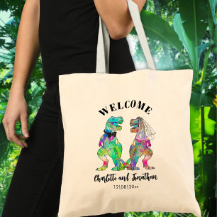 Bolsa Tote T-Rex Bride e Casamento do Groom Dinossaur Bem-Vin