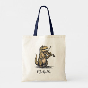 Bolsa Tote T-Rex Dinossauro Engraçado Personalizado Tocando V