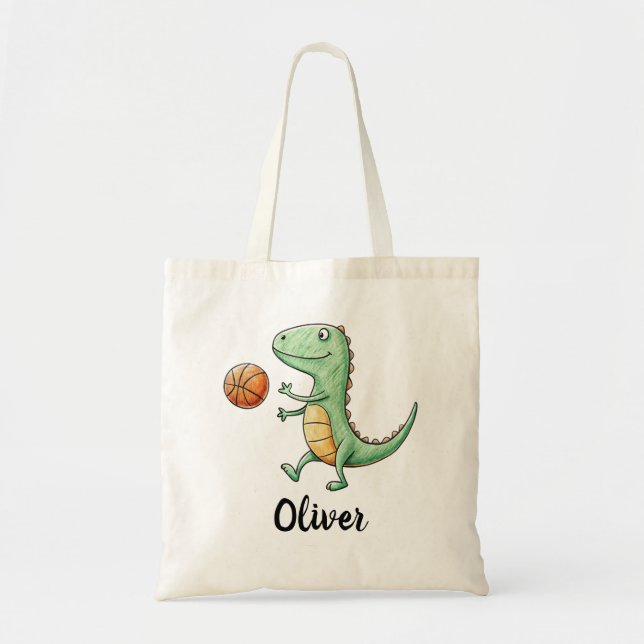 Bolsa Tote T-Rex Fofo Jogando Basquete (Frente)
