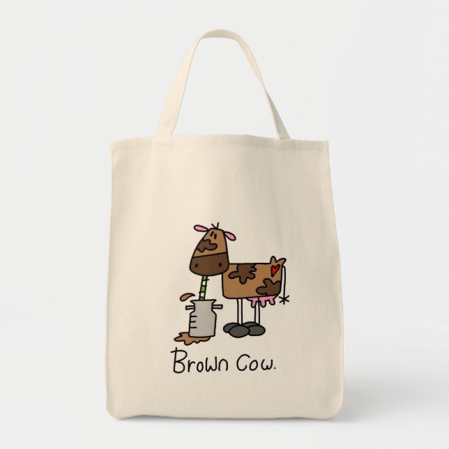 Bolsa Tote T-shirt e presentes da vaca de Brown (Frente)
