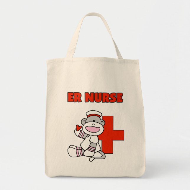 Bolsa Tote T-shirts e presentes da enfermeira Sock Monkey ER (Frente)