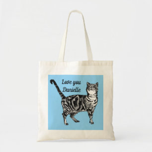 Bolsa Tote Tabby Cat Cats Light Blue Girls Nome Tote Bag