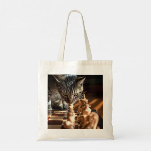 Bolsa Tote Tabby Cat Jogando Xadrez