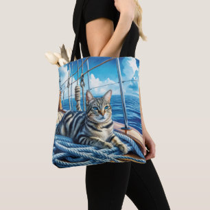 Bolsa Tote Tabby Cat On Boat Ropes
