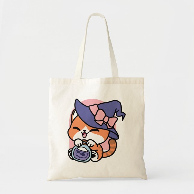 Bolsa Tote Tabby Witch Brew – Cute Halloween Cat Design (Frente)