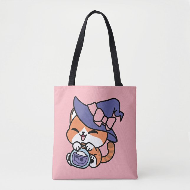 Bolsa Tote Tabby Witch Brew – Design de Gato Fofo de Hallowee (Frente)