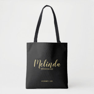 Bolsa Tote Tabelas de Bridesmaids Personalizadas Pretas e Dou