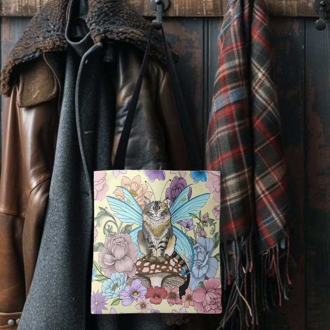 Bolsa Tote Tablet Fairy Cat Mushroom Floral (Criador carregado)