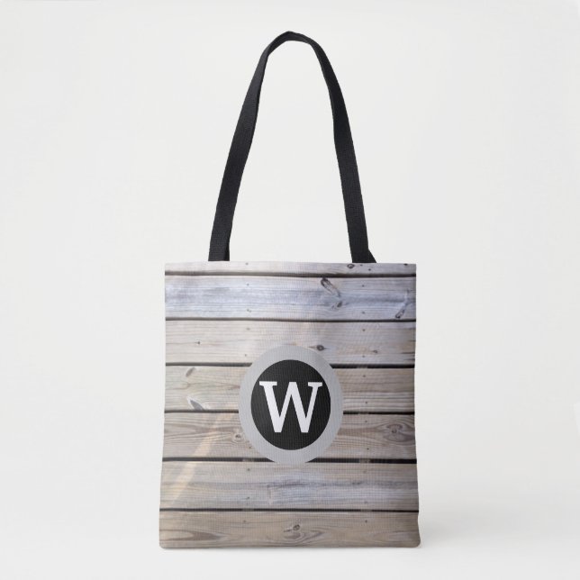 Bolsa Tote Tábuas de Madeira de Praia Monogramadas (Frente)